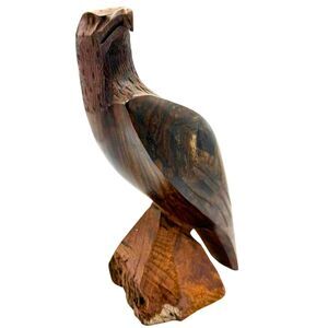 Vintage Hand Carved Wooden Eagle Sculpture Rustic Americana Bird Figurine Cabin